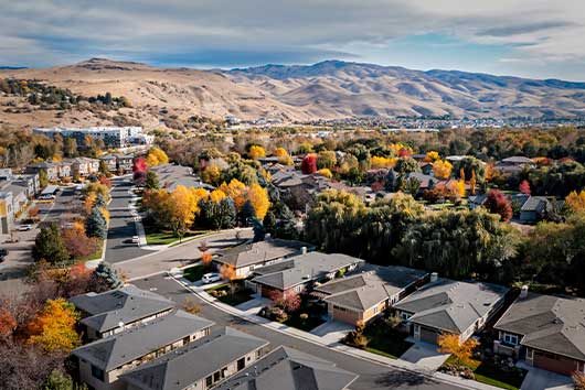 Aerial view of american suburbs.