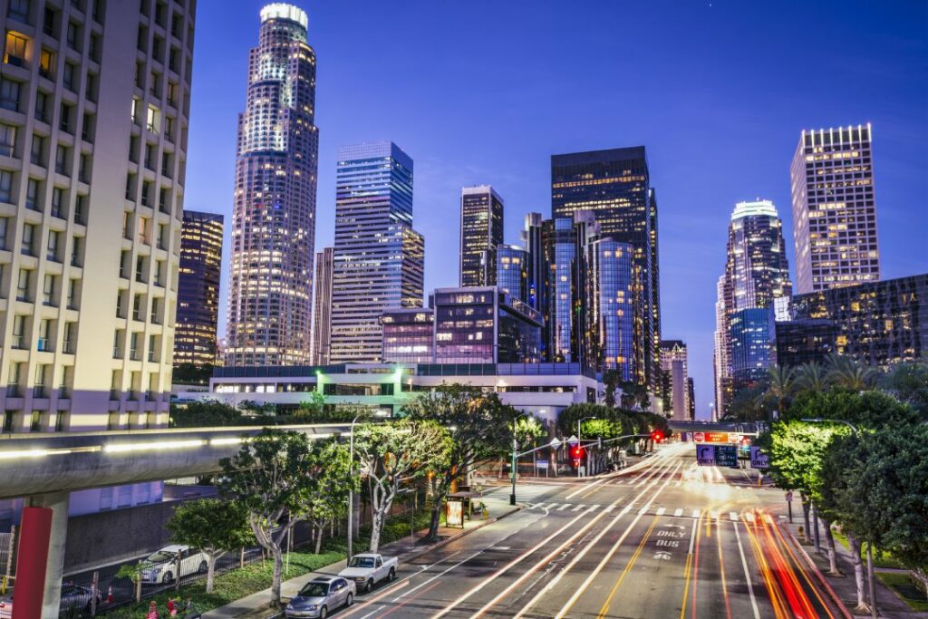 Los Angeles, California, USA early morning downtown cityscape.