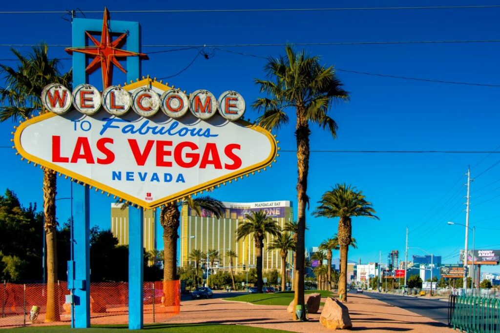 Famous Las Vegas sign on bright sunny day