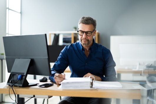 Tax Accountant Advisor Man Doing Sales Invoice Accounting