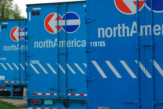 North American Moving trucks for Oakley relocation services.